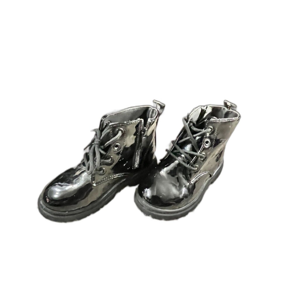Girls Side Zipper Lace Up Front Boots For Children Combat Boots 12.5